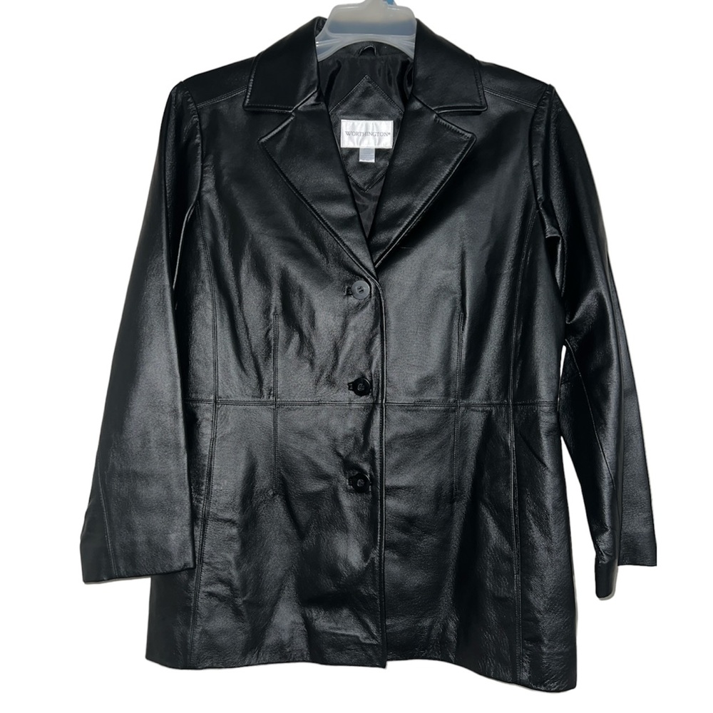 NWT Petite Genuine Black Leather Jacket - Worthington